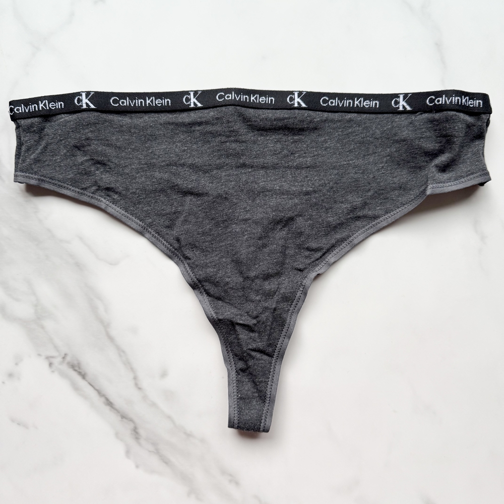 NWOT CALVIN KLEIN 1996 COTTON STRETCH MODERN THONG PANTY IN HEATHER DARK GRAY